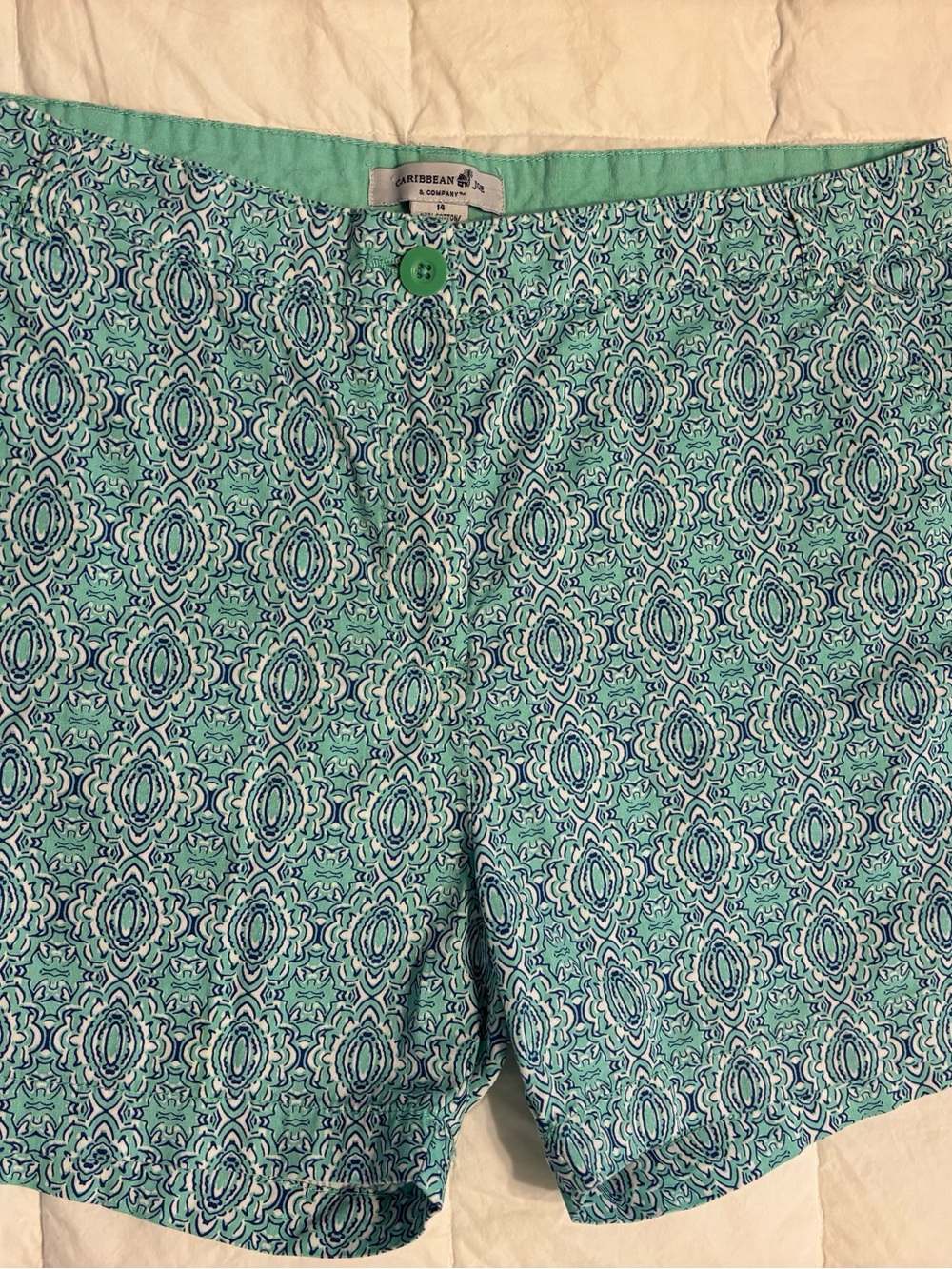 Caribbean Joe Mint Green and Navy Patterned Shorts